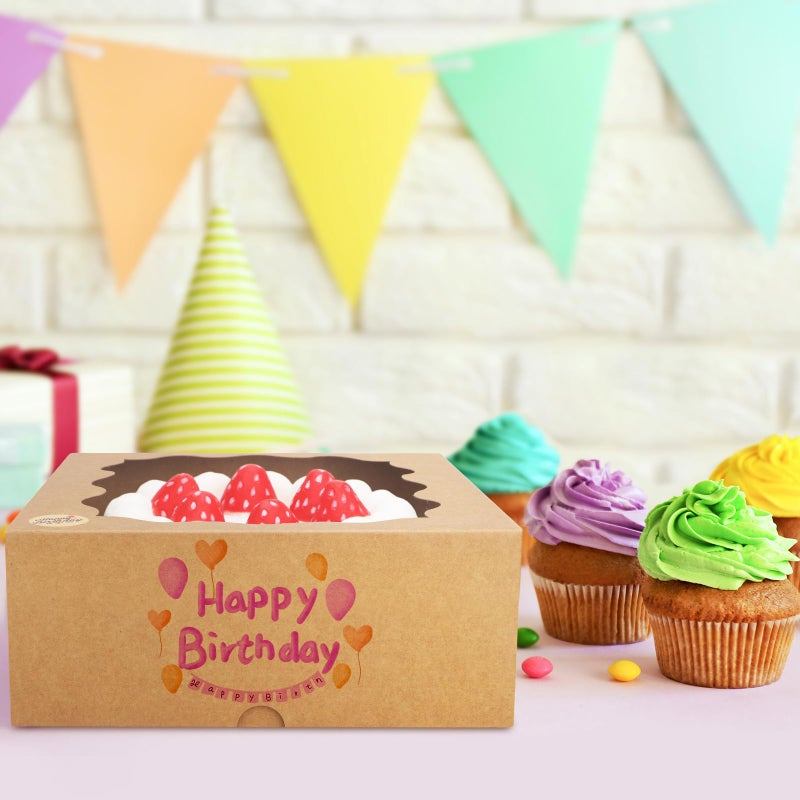 Eupako 10x10x5-Inches-Cake-Boxes-with-Window-25pcs-Brown-Bakery-Boxes for Pies, Cookies, Pastries, Chocolates, Birthday Party, Wedding - Image 4
